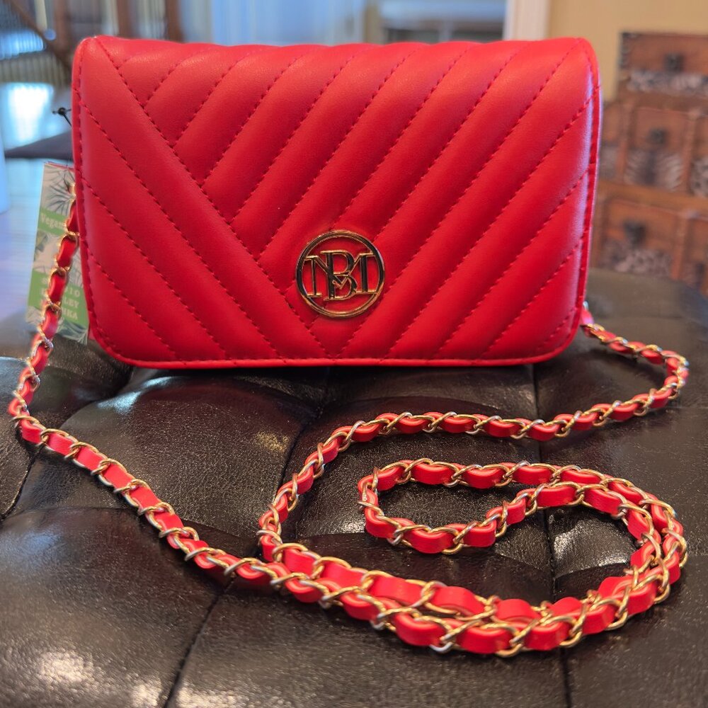 Badgley Mischka Red Crossbody Bag with Round Plate